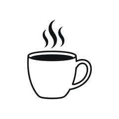 Obraz premium A simple black and white line art illustration of a steaming coffee mug perfect for cafe menus or beverage related designs