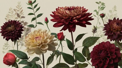 Red and Burgundy Floral Flat Lay Illustration with Copy Space - 14