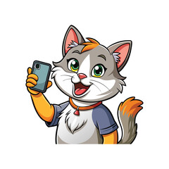 Funny Cat Selfie Vector with Duck Face and Peace Sign on White Background, Cute Kitty Character Illustration for Stickers, Memes, and Social Media Art