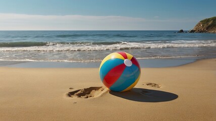 Obraz premium Serene Beach Summer Vacation Illustration with Striped Beach Ball - 11