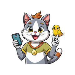 Funny Cat Selfie Vector with Duck Face and Peace Sign on White Background, Cute Kitty Character Illustration for Stickers, Memes, and Social Media Art