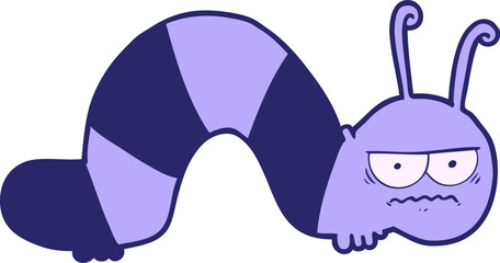 cartoon grumpy caterpillar in bright neon color