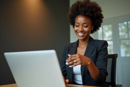 African American Businesswoman in Stylish Suit Securely Transfers Money Online Using Two-Factor Authentication App