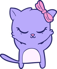 cute cartoon cat with bow in bright neon color