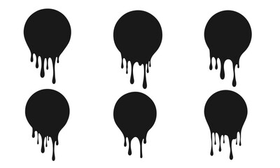 Dripping black paint. Dripping liquid. Fluid fluid. Spilling paint. Falling paint. Fluid oil stain. Abstract, liquid drops of ink. Vector illustration