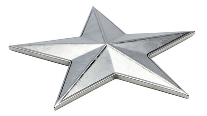 A sleek silver metallic star, with a geometric design, adds a modern touch to any space isolated on...