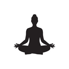 Person Meditating silhouette vector Icon flat illustration on white background.