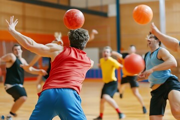 players tournament with flying balls and active dodgeball