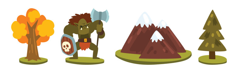 Game of Lord with Tree, Mountain and Troll Vector Set