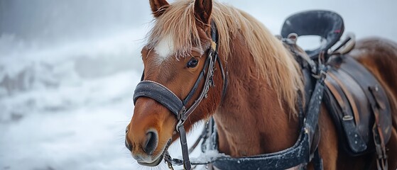 field Dole horse working in icy