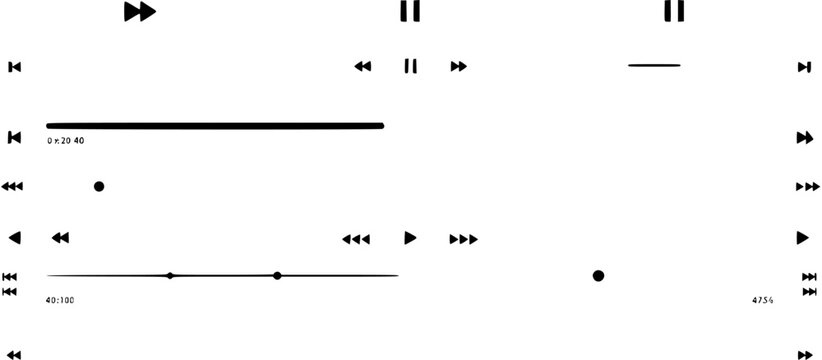 Video play bar template with button play or pause and timelime. Audio player for songs, podcast playlist. Light theme. Vector
