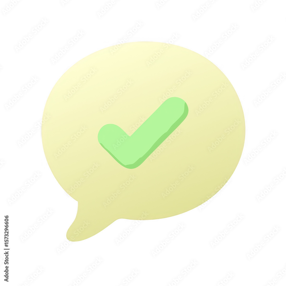 Poster green check mark inside speech bubble isolated on transparent background