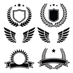 Black heraldic emblems and symbols shield laurel wreath