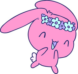 cartoon illustration kawaii cute furry bunny in bright neon color