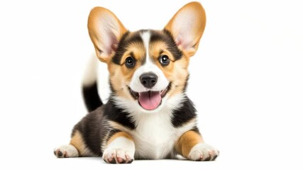 A happy and cute corgi puppy with ears perked up.