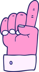 cartoon doodle pointing hand in bright neon color