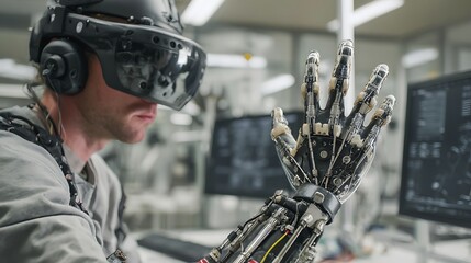 Researchers using advanced VR headsets to control robotic arms and holographic computer terminals