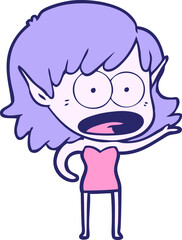 cartoon shocked elf girl in bright neon color