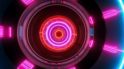 Futuristic neon tunnel with light trails, glowing circles, bright colors, a abstract space, and technology. - Powered by Adobe