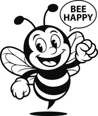 Smiling Cartoon Bee Silhouette, Bee silhouette vector illustration, Bee happy vector, Joyful Bee, Cartoon Bee Thumbs Up