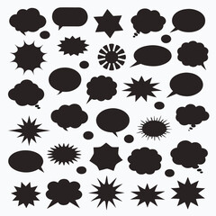 Black speech bubbles and starburst shapes thought bubbles