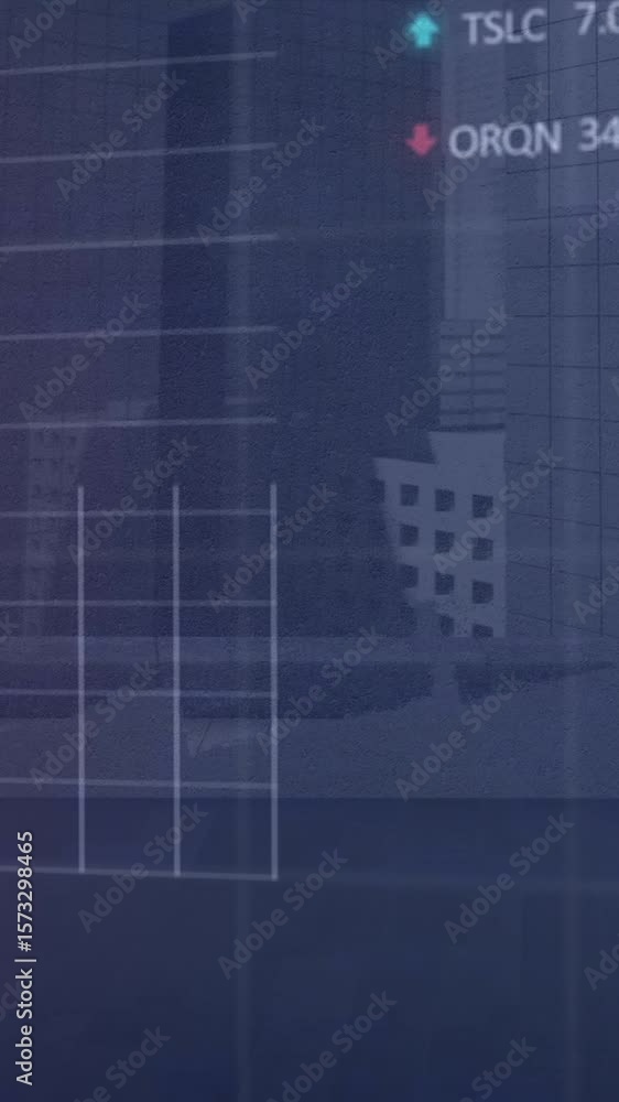 Poster animation of financial data processing over grey background