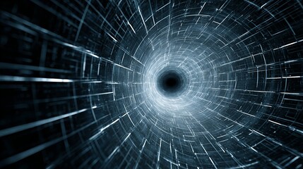 digital wormhole made of light and code, symbolizing ultra-fast data transfer, glowing geometric patterns, futuristic tech aesthetic