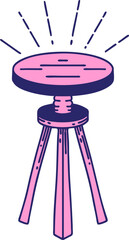 illustration of a traditional tattoo style wooden stool in bright neon color