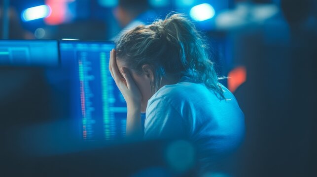 Financial crisis unfolds trader's stress in stock exchange emotional scene corporate office close-up market turmoil