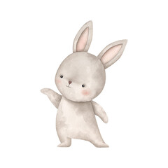 Woodland friends. Watercolor hand-drawn illustration with cute bunny. For design baby partyes, baby shower, birthday, and nursery.