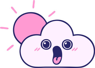 cute cartoon of a sun and cloud in bright neon color
