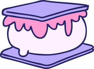 cartoon of a marshmallow smore in bright neon color