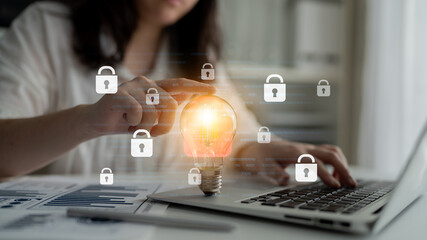 Digital security concept illustrating a cybersecurity breach, with a red unlocked padlock...