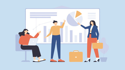 Business people and business team with chart and graph illustration