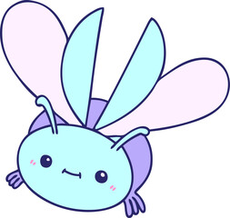 hand drawn quirky cartoon flying beetle in bright neon color