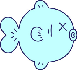 hand drawn quirky cartoon fish  in bright neon color