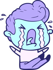 cartoon crying man in bright neon color