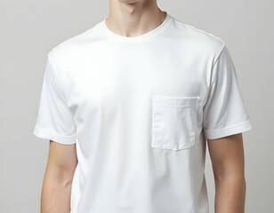 Man Wearing White T-shirt with Pocket Casual Fashion
