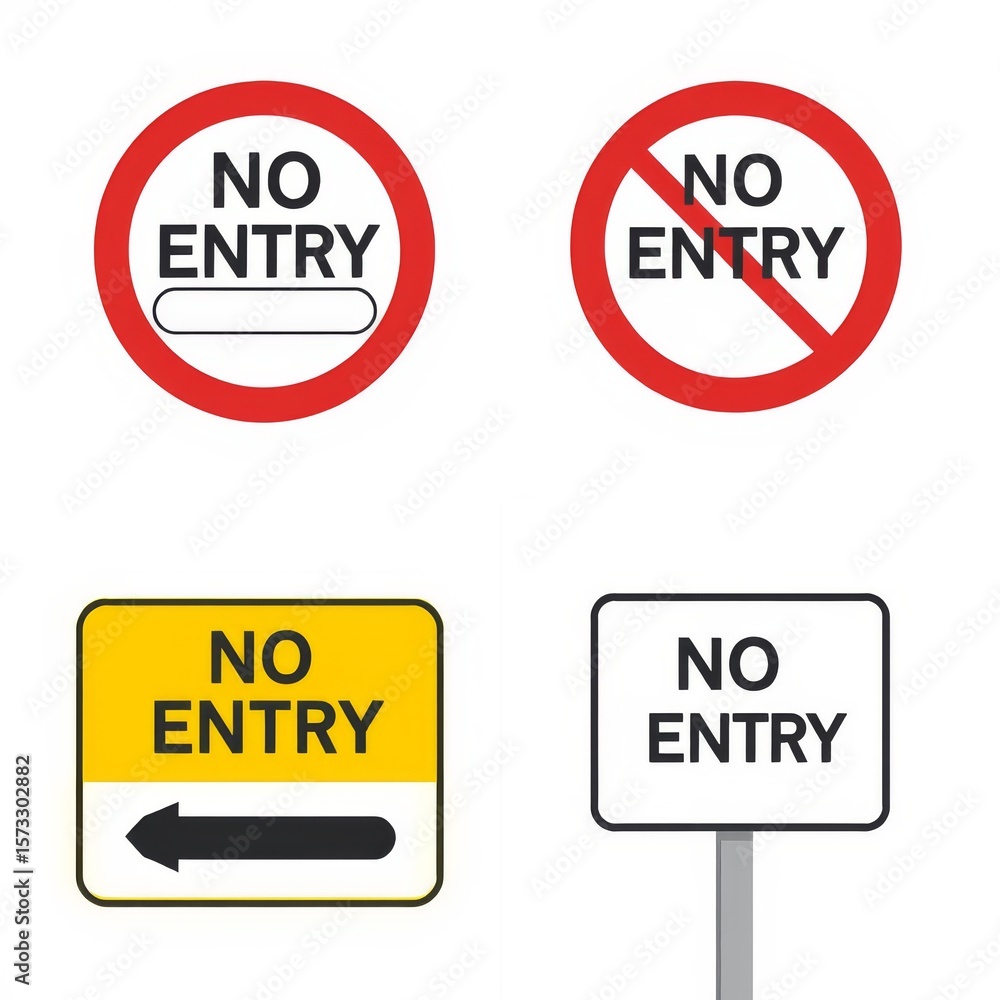 Poster a collection of four no entry signs with different designs and color schemes on a white background