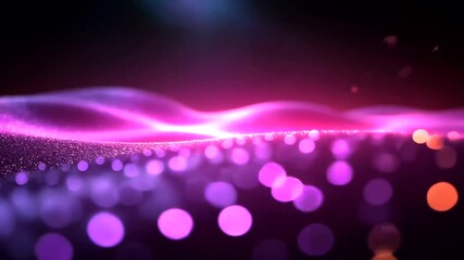Elegant pink and purple particle wave motion background with bokeh lights animation - Powered by Adobe