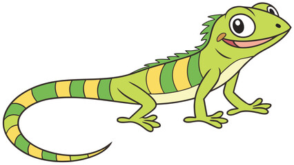 Fototapeta premium Cartoon lizard illustration for kids reptile drawing green and yellow iguana animal clip art vector design