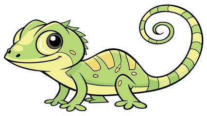 Naklejka premium Cartoon chameleon vector illustration for kids cute green lizard reptile drawing design graphic animal art 100