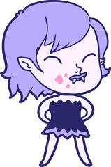 cartoon vampire girl with blood on cheek in bright neon color