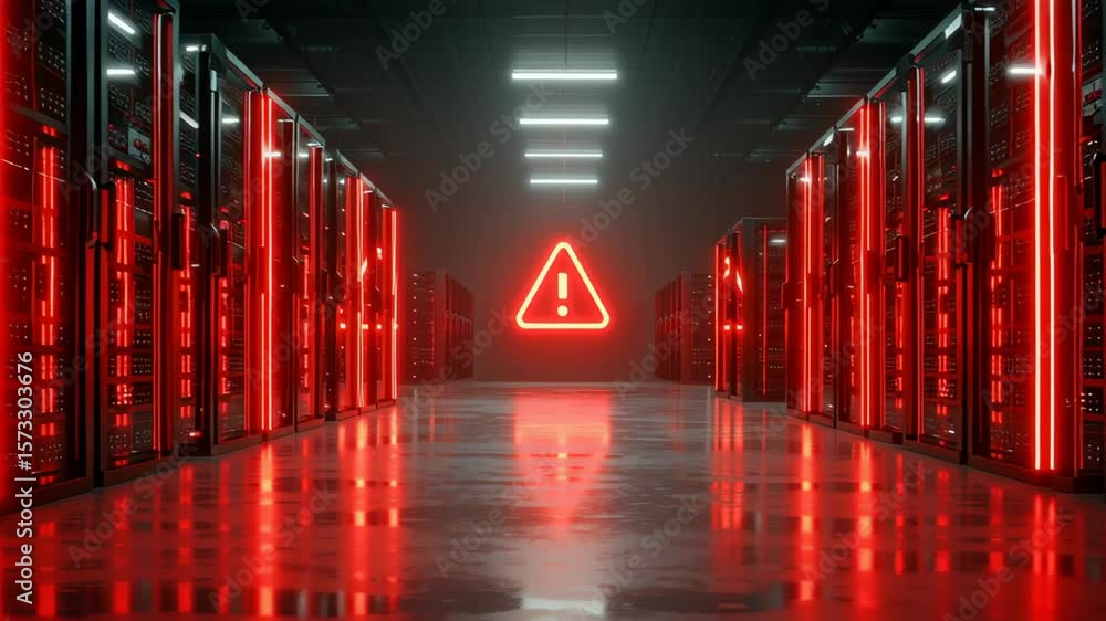 Poster server room security breach red warning lights and technology create tense atmosphere amidst data pr