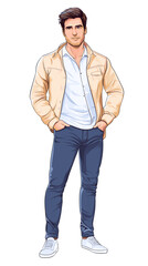 Fototapeta premium Young man standing confidently in casual clothing with hands in pockets 