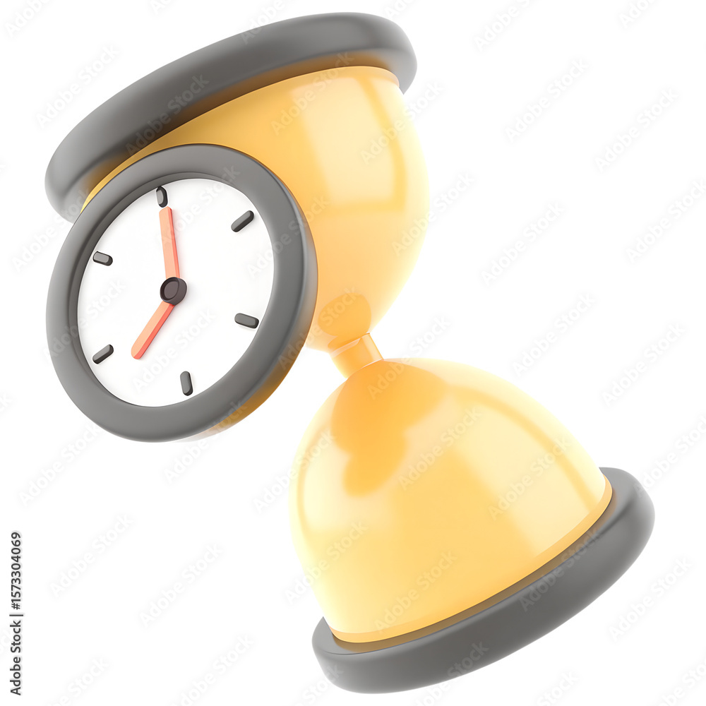 Poster 3d rendering of hourglass with time countdown icon on isolated white background. design assets of bu
