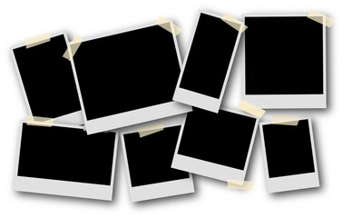 photo card frame. blank retro memory album. Retro vintage photograph. Digital snapshot image.  Images different forms on wall. Wall collage photography mockup
