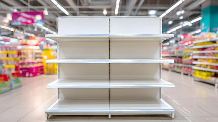 Empty shelves in supermarket depicting product shortage and supply chain issues