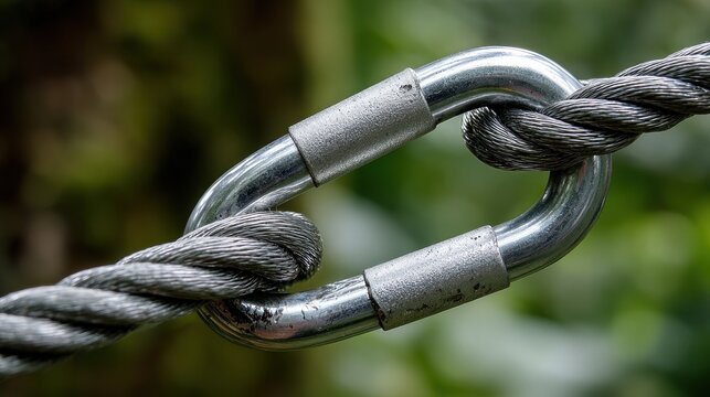 Close-up of a metal carabiner securing a rope - Powered by Adobe