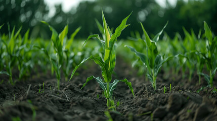 Obraz premium Corn field. Corn sprouts. Corn ripens on the farm.